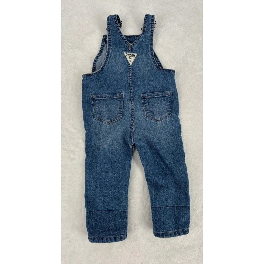 OshKosh Denim‎ Overalls Baby Girl 18M Blue Floral Trim Bib Jeans 1K338010